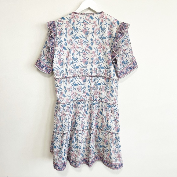 SAYLOR Evelynne Blockprint Floral Mini Tiered Dress Cotton Size Medium - Picture 5 of 9